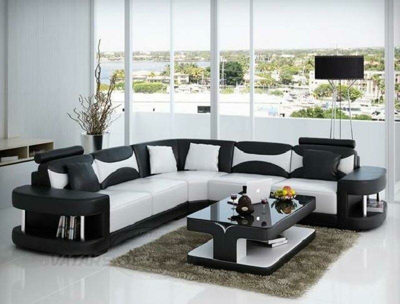 Wohnlandschaft WeiÃ Schwarz Sofa Polster Ecke Couch Garnitur Landschaft Leder