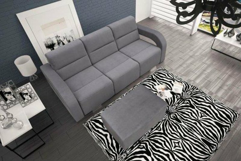 Schlafsofa Klappcouch 3-Sitzer Schlaffunktion + Bettkasten Couch Silber Sofa Schlafsofa Klappcouch 3-Sitzer Schlaffunktion + Bettkasten Couch Silber Sofa