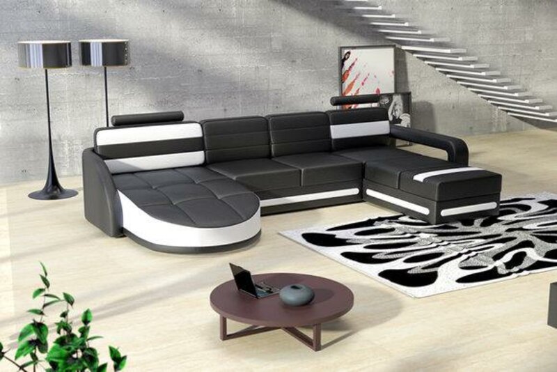 Ledersofa Sofa Colo2 mit 2 Chaiselongues Schwarz Weià Modern Design Ledersofa Sofa Colo2 mit 2 Chaiselongues Schwarz Weià Modern Design