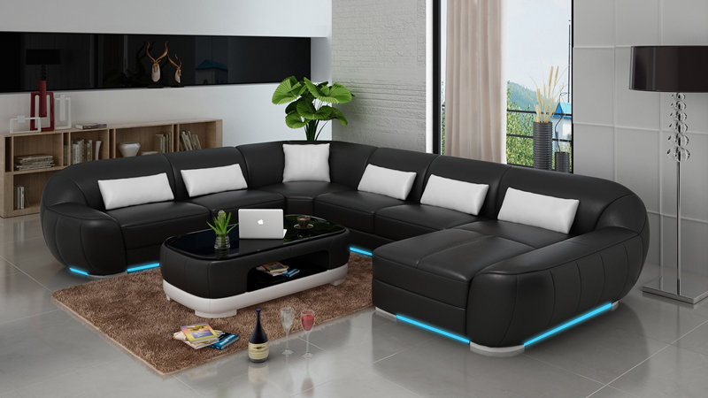 Ledersofa Couch Wohnlandschaft Ecksofa Eck Garnitur Design Modern Sofa G8022