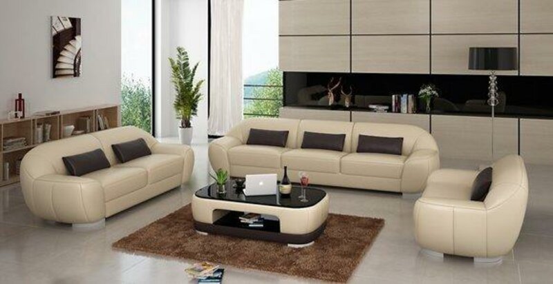 Sofagarnitur Sofa Couch Polster Leder Sitz Komplett Sofas Set 3+2+1 Homberg-BEI Sofagarnitur Sofa Couch Polster Leder Sitz Komplett Sofas Set 3+2+1 Homberg-BEI