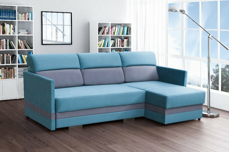 Sofa Schlafsofa Designer Hellblau Sofa mit Bettfunktion + Bettkasten Couch Sofa Schlafsofa Designer Hellblau Sofa mit Bettfunktion + Bettkasten Couch