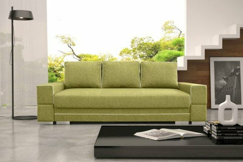 Schlafsofa Klappcouch 3-Sitzer Schlaffunktion + Bettkasten Couch GrÃ¼n Sofa
