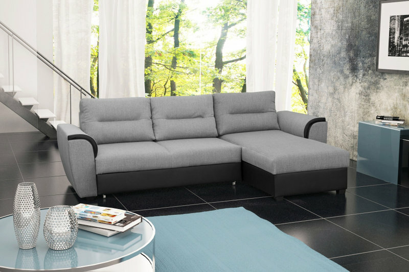 Sofa Schlafsofa Designer Sofa mit Bettfunktion + Bettkasten Ecksofa Schwarz Silber Sofa Schlafsofa Designer Sofa mit Bettfunktion + Bettkasten Ecksofa Schwarz Silber