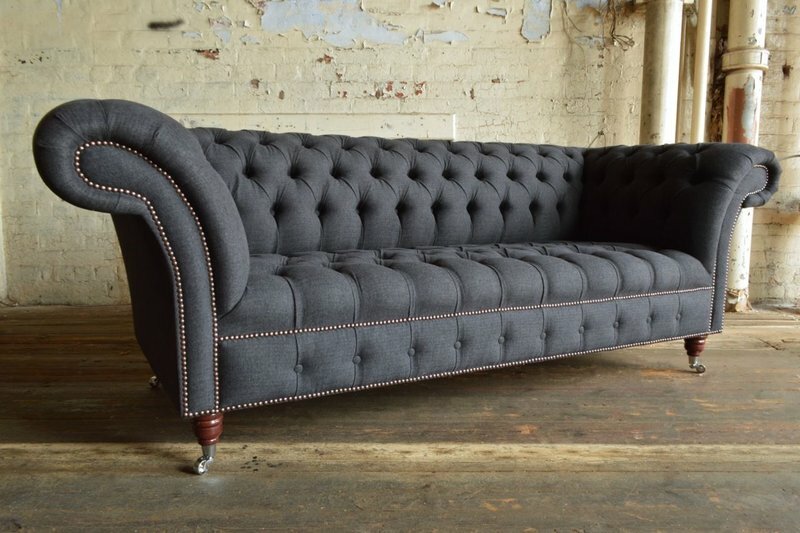 Chesterfield Grau Velvet 3 Sitzer XXL Polster Sitz Sofa Garnitur Big Couchen Chesterfield Grau Velvet 3 Sitzer XXL Polster Sitz Sofa Garnitur Big Couchen