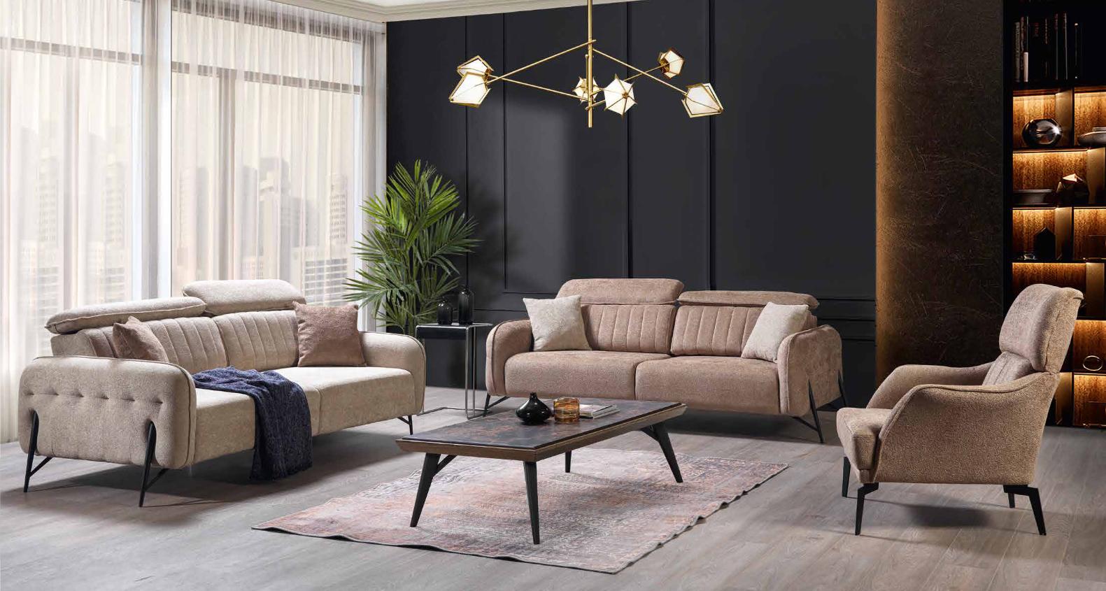 Beiges Wohnzimmer Set LuxuriÃ¶se 3x Sofas Stilvoller Polster Sessel 3tlg