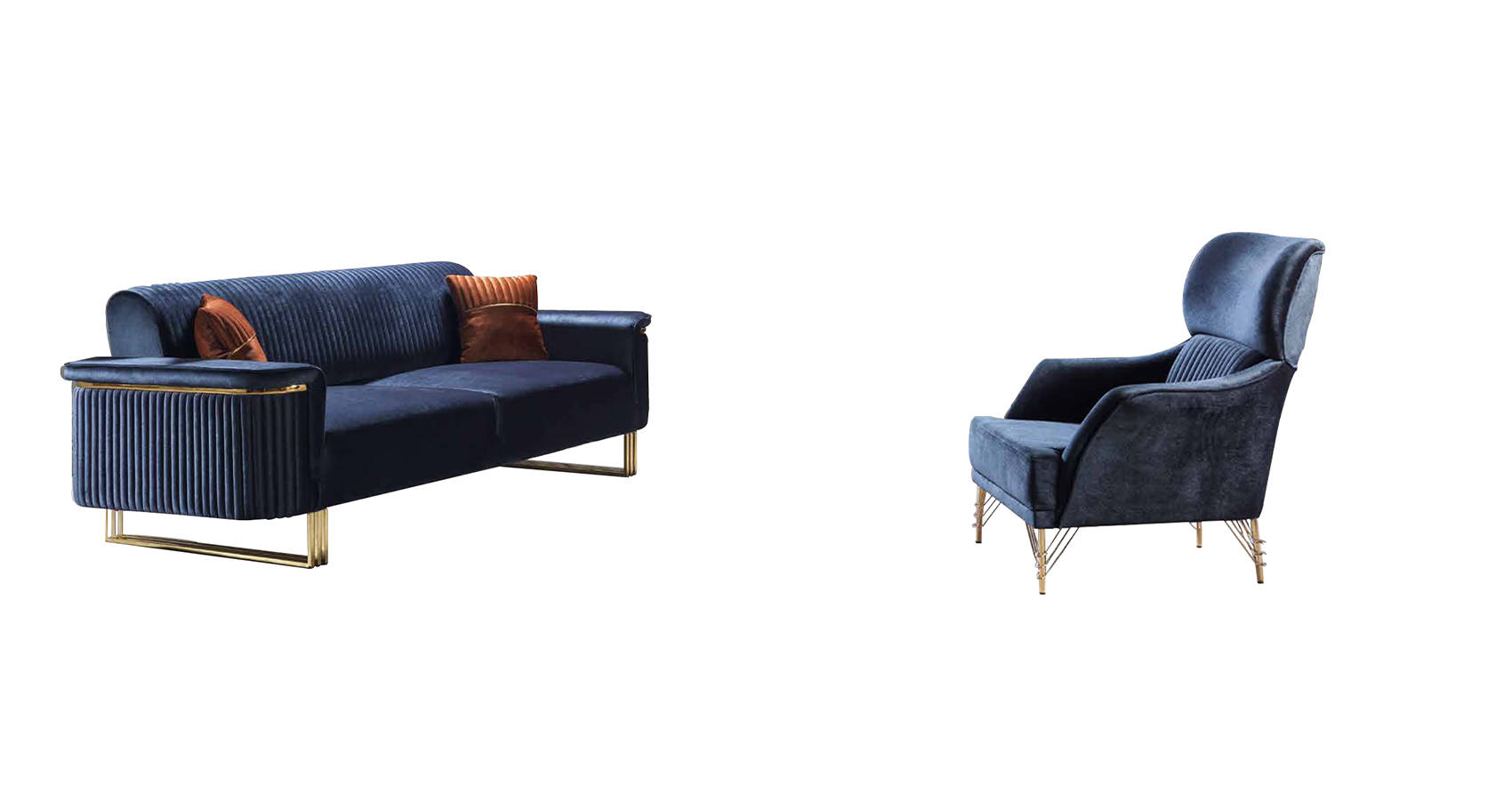 Blaues Wohnzimmer Set Designer 3-Sitzer Polstersessel Luxus MÃ¶bel 2tlg