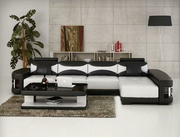 Ecksofa Eck Sofa Garnitur Couch Polster Leder Wohnlandschaft Chaiselounge