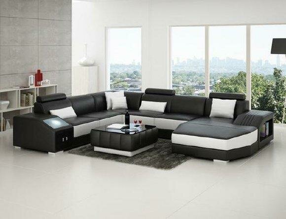 Wohnlandschaft Polster Eck Sofa Couch Schwarz WeiÃ Garnitur Landschaft Leder