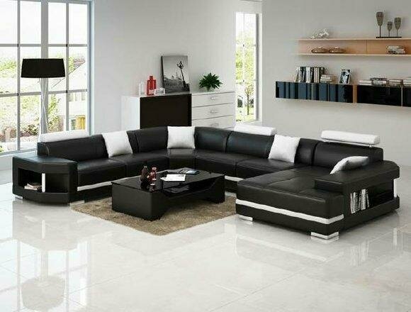 Wohnlandschaft Polster Ecke Eck Sofa Schwarz WeiÃ Garnitur Landschaft Leder