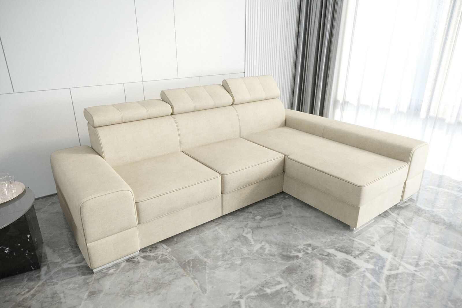 Design Ecksofa L-Form Couch Leder Beige Wohnzimmer Elegant Luxus Moderne MÃ¶bel