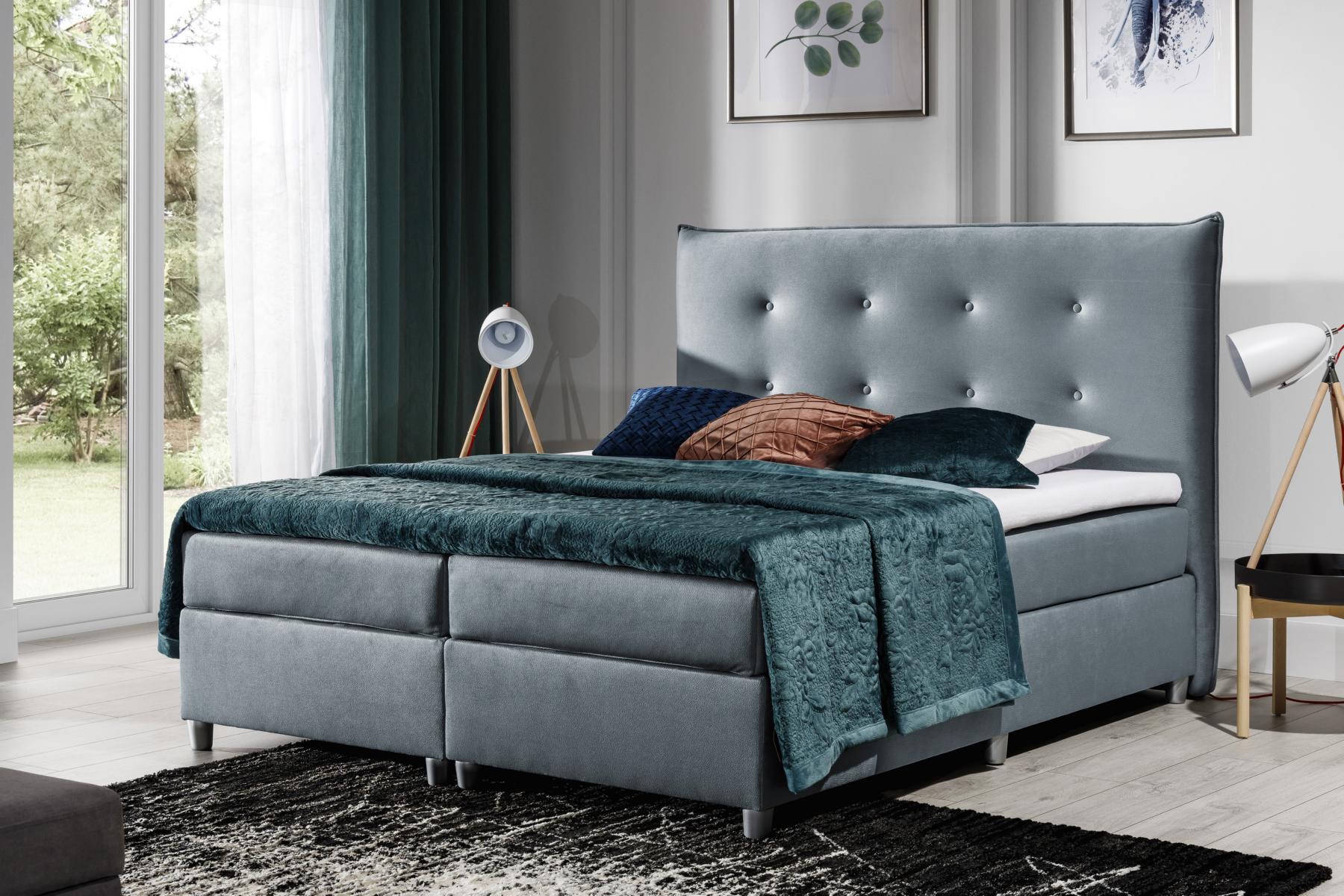 Bett Boxspringbett Doppelbett Ehebett Polyester Stoff Bettgestell 180x200 MÃ¶bel