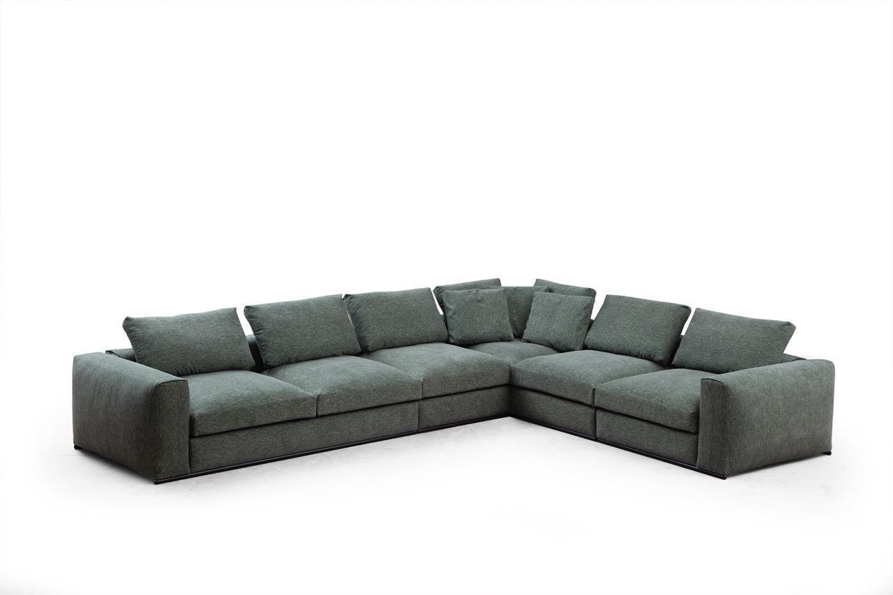 Wohnlandschaft Ecksofa L-Form Holz mit Textil Moderne Couch Neu grÃ¼n