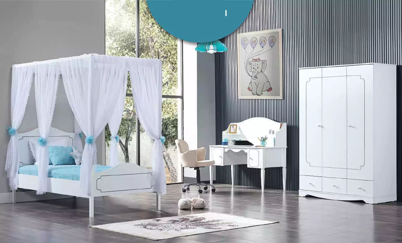 Kinderzimmer Schlafzimmer Komplettzimmer Jugendzimmer Himmelbett WeiÃ
