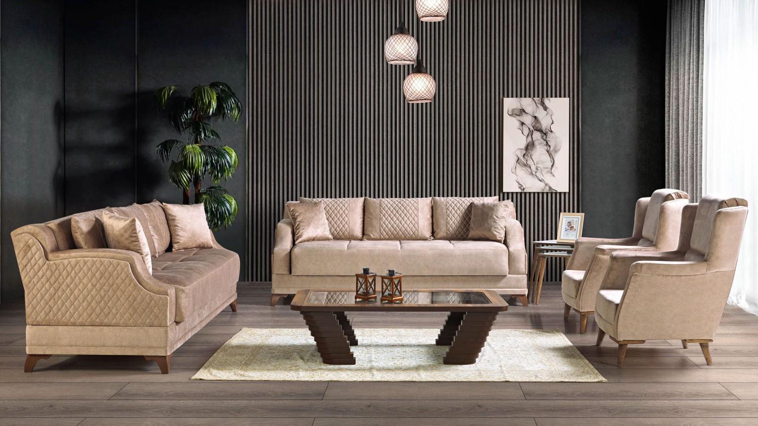 Sofagarnitur 3+2+1+1 Sitzer Sessel Garnitur Modern Relax MÃ¶bel Beige Luxus