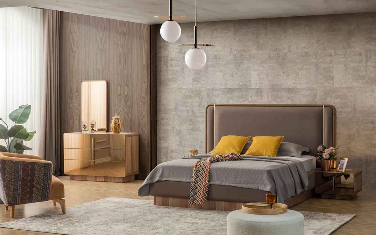 Schlafzimmer Set Bett + 2x Nachttische + Kommode + Spiegel Design MÃ¶bel 5tlg Neu