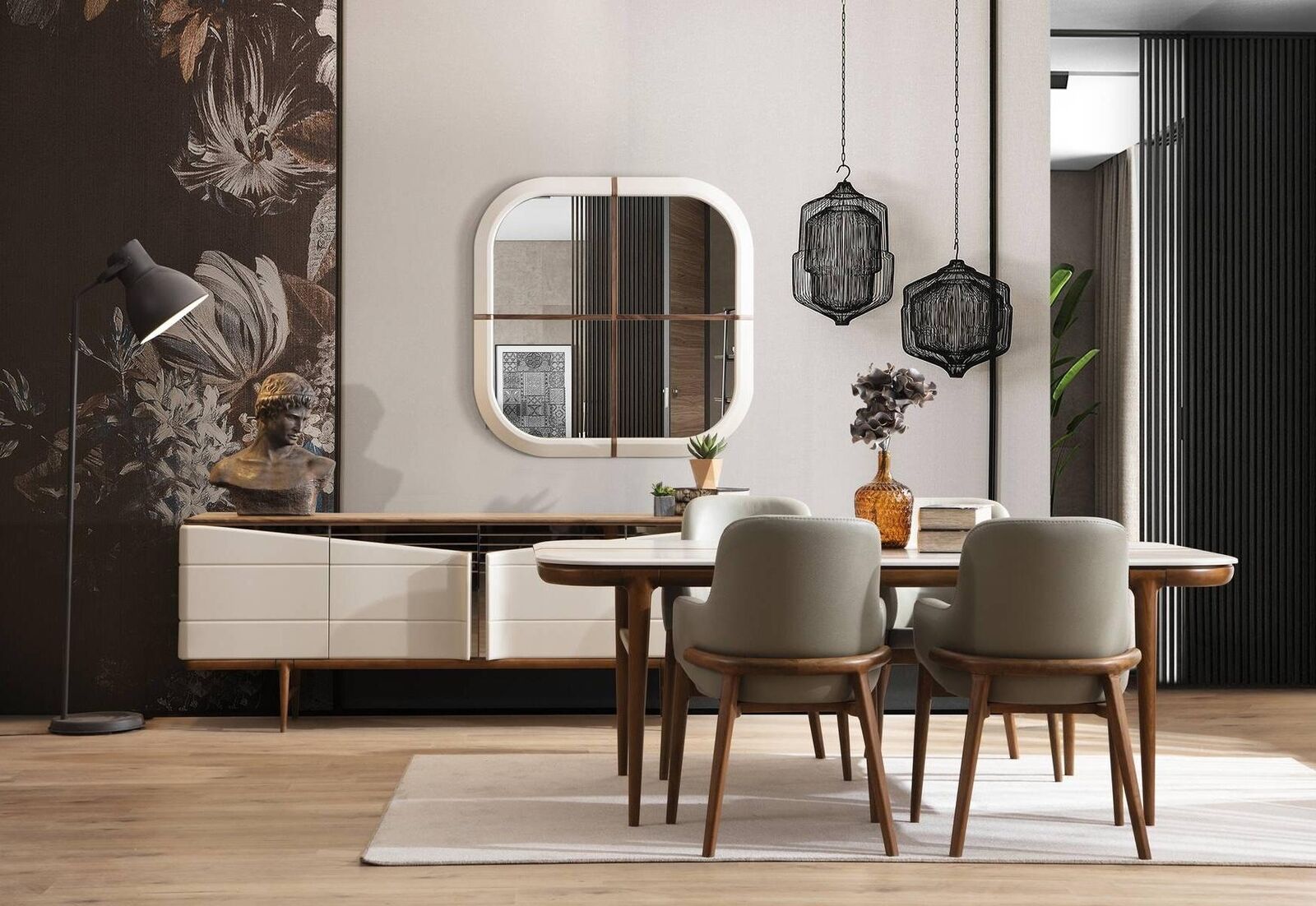 Braun-WeiÃe Esszimmer MÃ¶bel Designer Esszimmergarnitur Luxus 9tlg Set