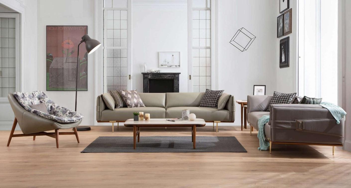 Designer Wohnzimmer Garnitur LuxuriÃ¶se Ledersofas Textil Sessel 3tlg