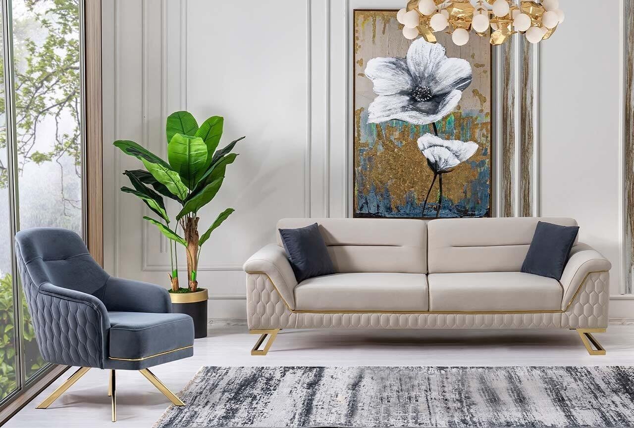 Wohnzimmer 3-Sitzer Designer Sessel LuxuriÃ¶se Polster Textil Garnitur