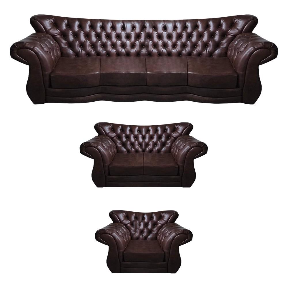 Wohnzimmer Braun Sofas Set 3tlg Neu Luxus Komplett Leder SitzmÃ¶bel Chesterfield