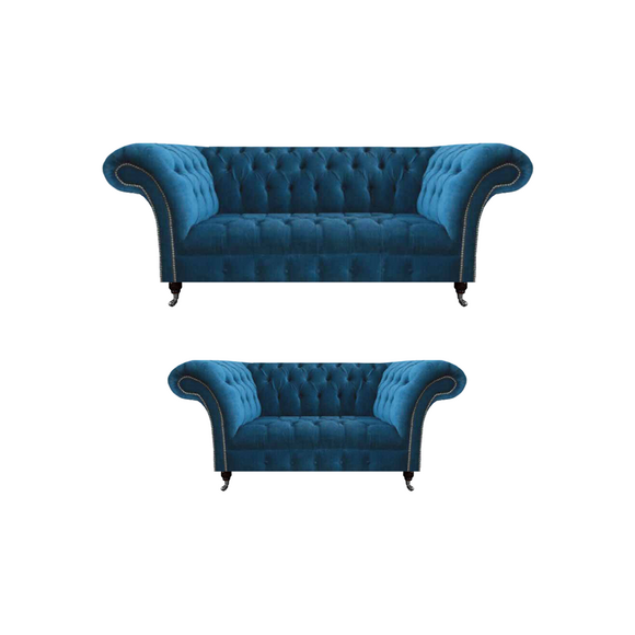 Stilvolle Sofagarnitur Chesterfield Blaue Wohnzimmer Polster Couchen