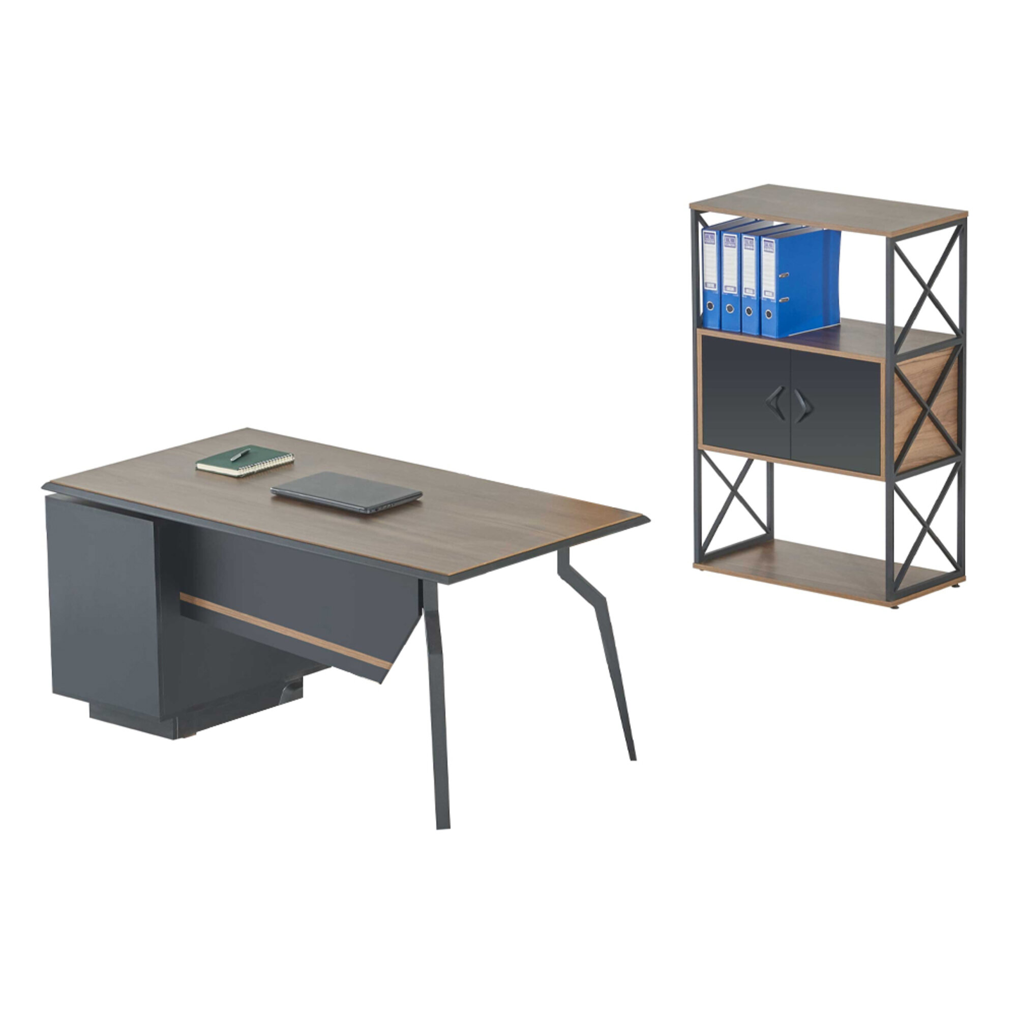 Arbeitszimmer Braun-Graue BÃ¼ro MÃ¶bel Holz Schreibtisch Aktenschrank 2tlg