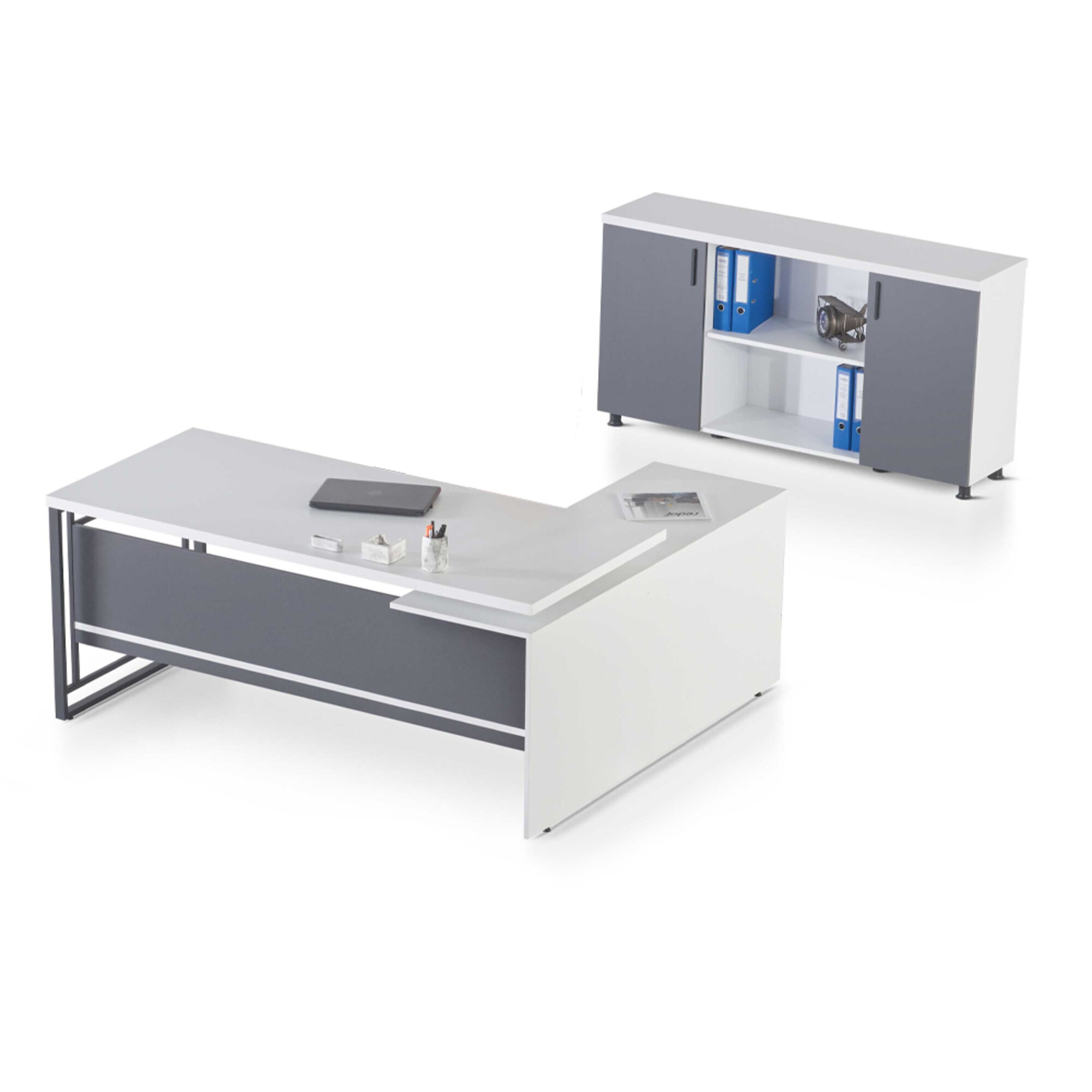 WeiÃ-Graue Arbeitszimemr MÃ¶bel Designer Schreibtisch Holz Sideboard 2tlg