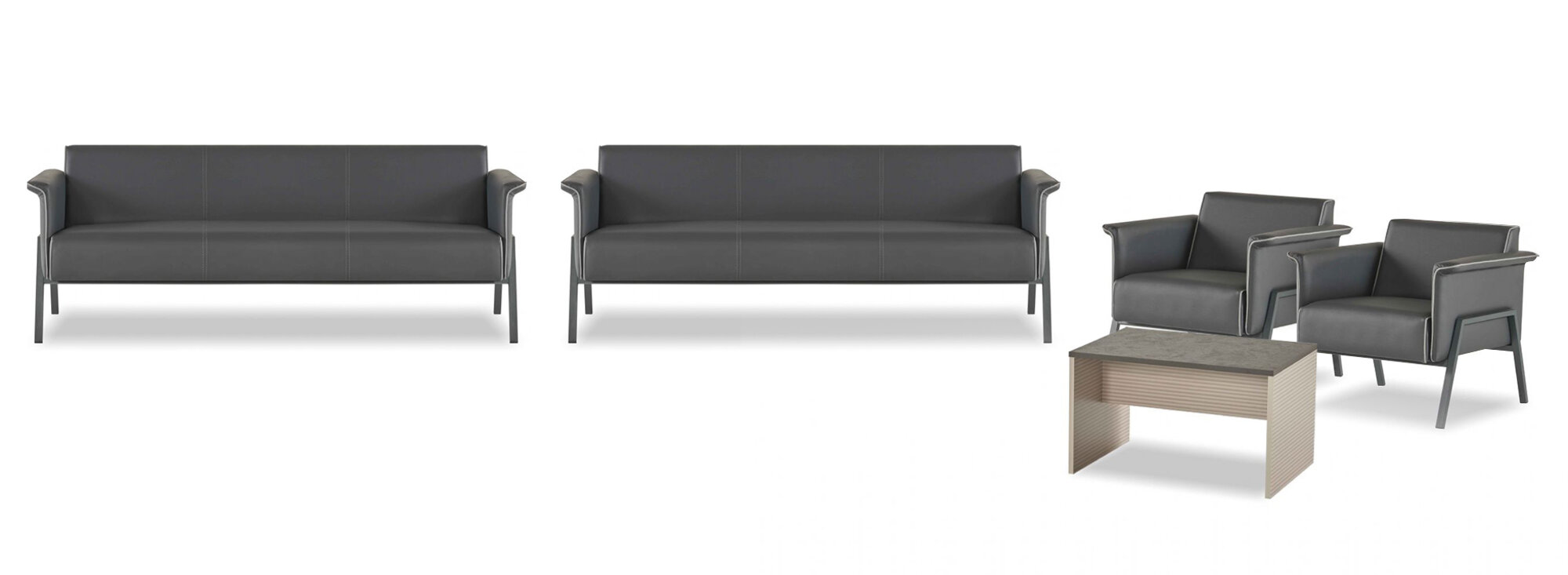 Graues Arbeitszimmer Set 2x Leder 3-Sitzer Moderner BÃ¼ro Beistelltisch