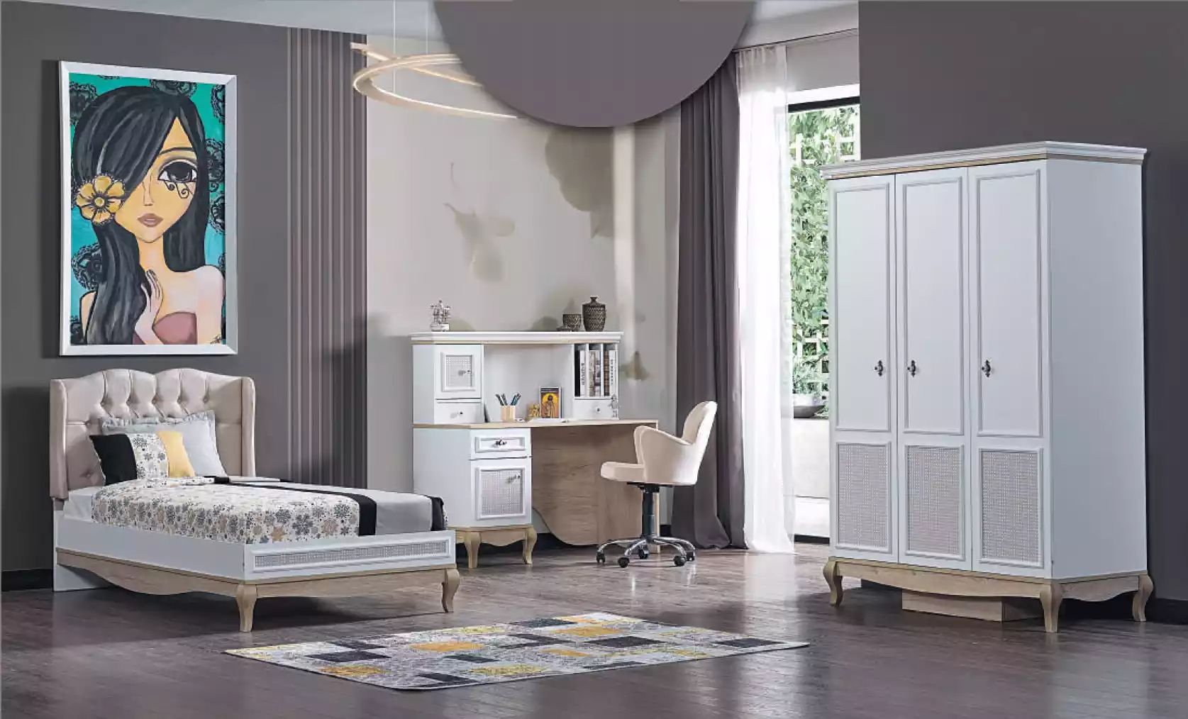 Kinder Jugendzimmer Bett + Schreibtisch + Kleiderschrank 3-teilige MÃ¶bel Sofort