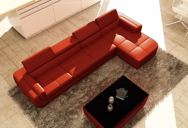 Ecksofa Ledersofa Wohnlandschaft L Form Sofa Couch Polster Sitz Ecke Tettau Rot