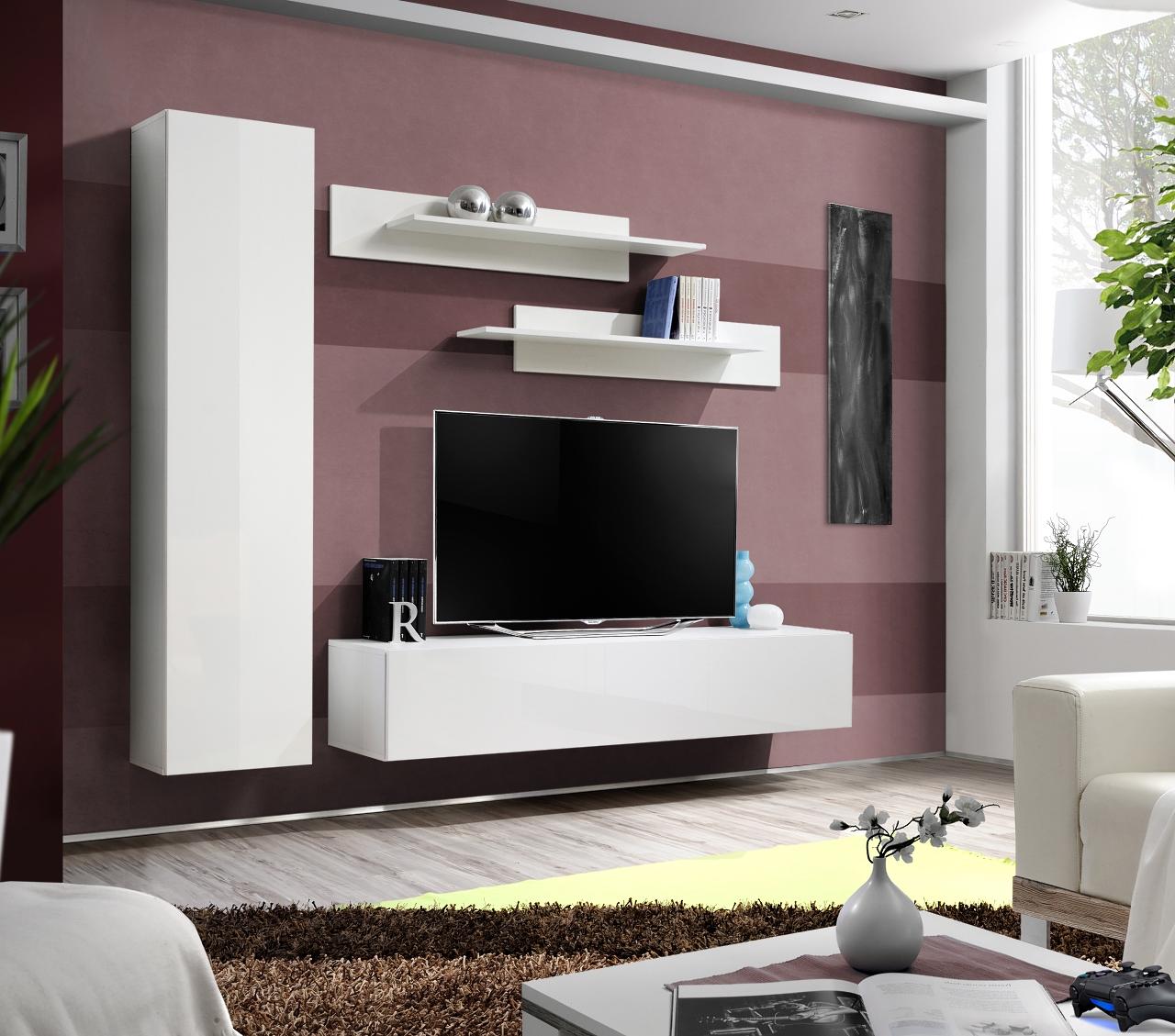 Wohnwand WeiÃ TV StÃ¤nder Designer Einrichtung WohnzimmermÃ¶bel Wand Regale