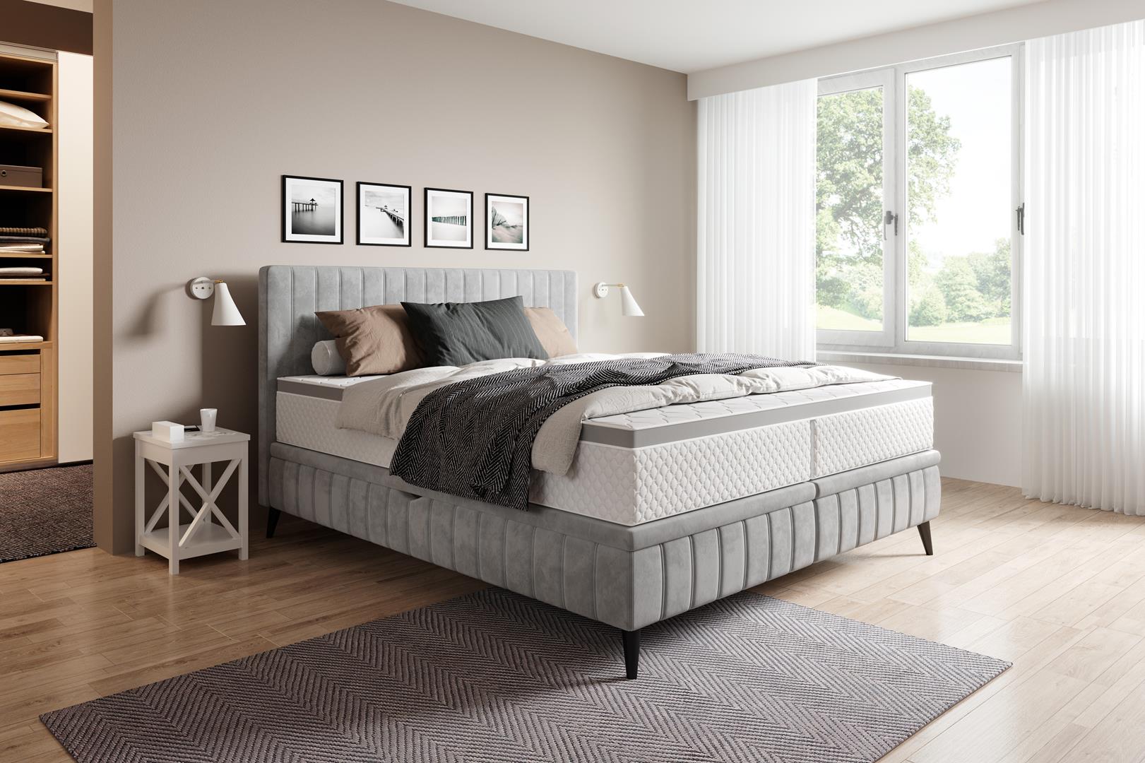 Doppel Schlafzimmer Holz 180x200 Bett Klassisch Polsterbett Luxus Boxspringbett