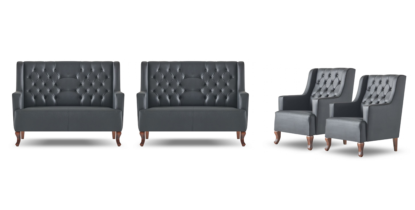 Komplett Chesterfield Sofa-Set Schwarz 2-Sitzer Sessel Leder SitzmÃ¶bel