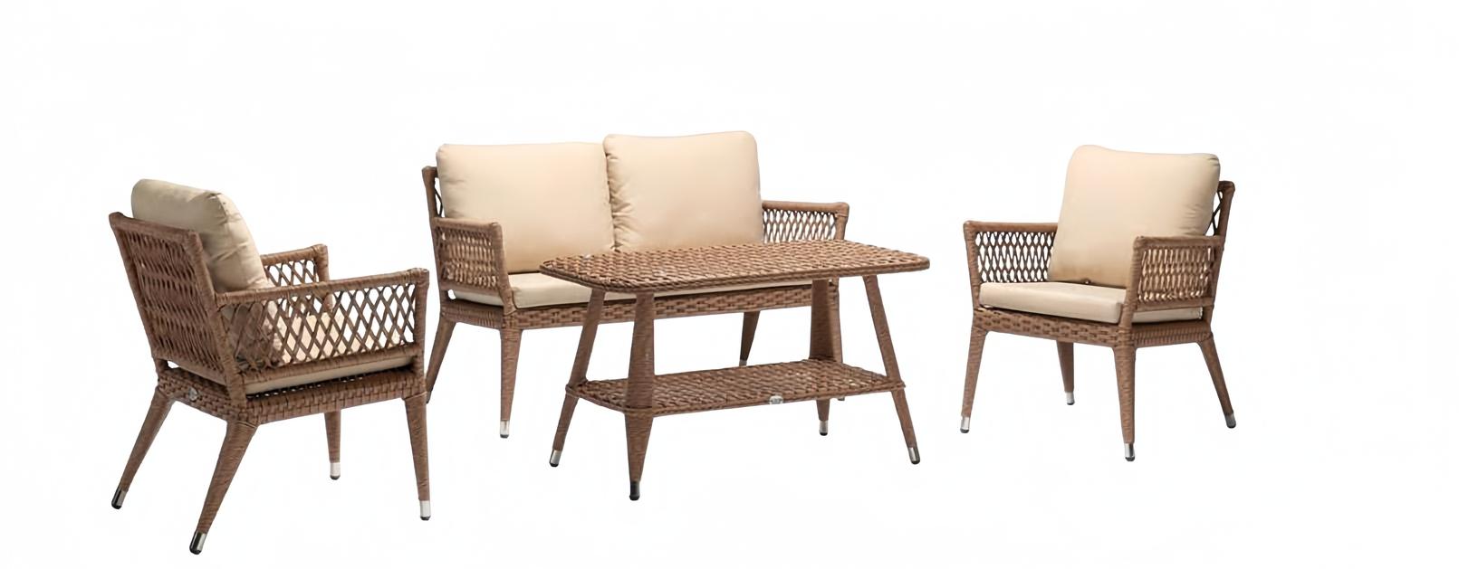 Sofagarnitur Sofa 2 Sitzer LuxuriÃ¶se Rattan Moderner 2x Sessel Couchtisch Braun