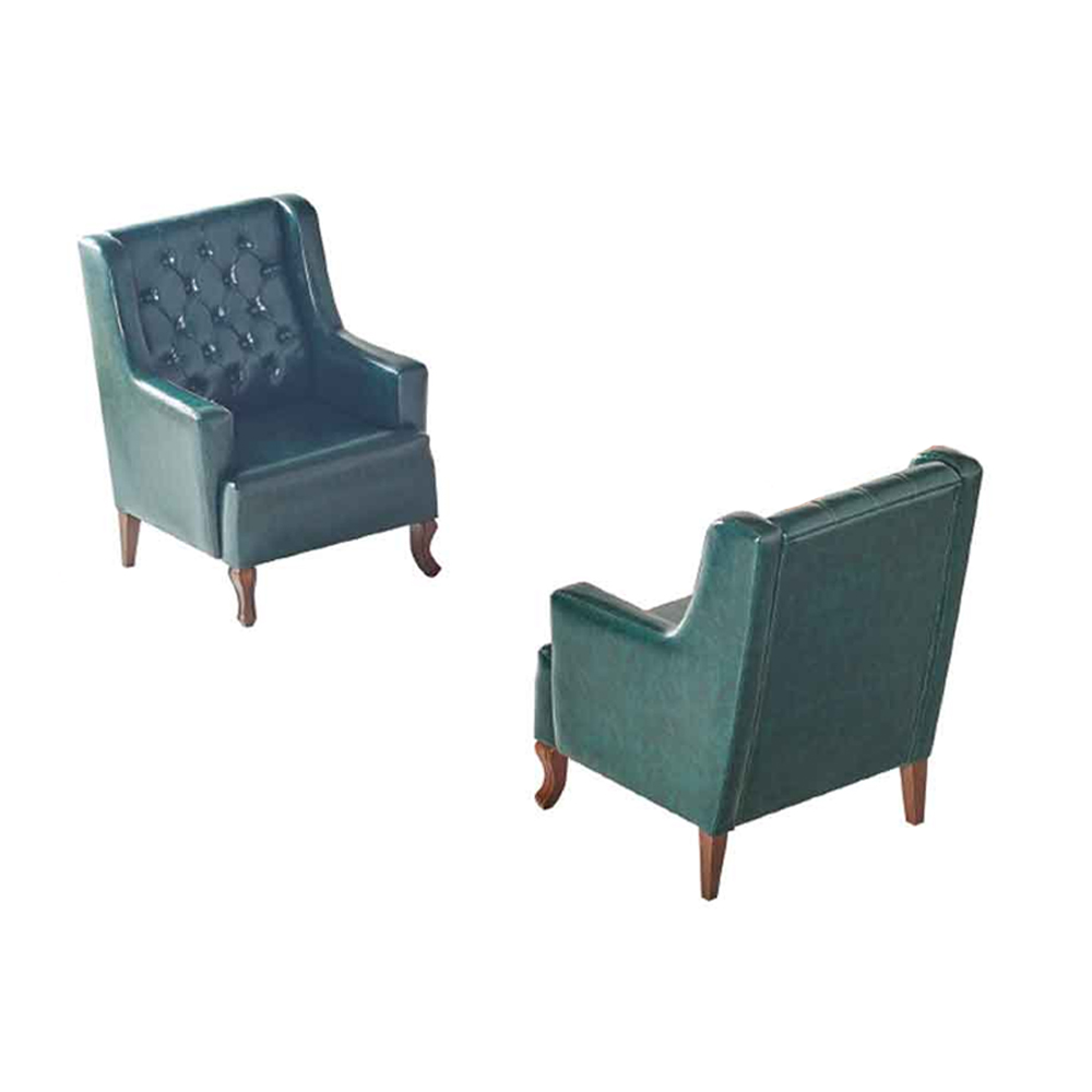 Chesterfield Sessel Set GrÃ¼n Klassisch KnÃ¶pfe 1-Sitzer Leder Holz Weich