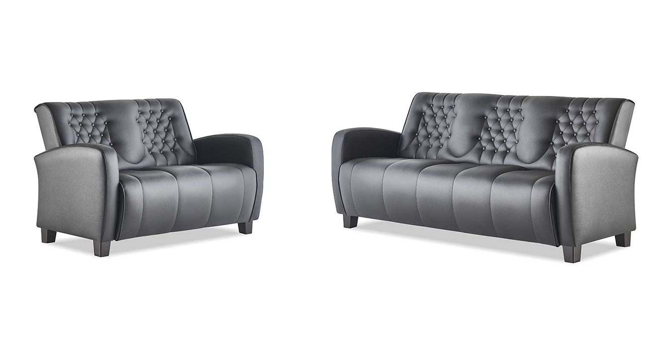 Sofa-Set 3-Sitzer 2-Sitzer Schwarz Chesterfield Leder KnÃ¶pfe SitzmÃ¶bel