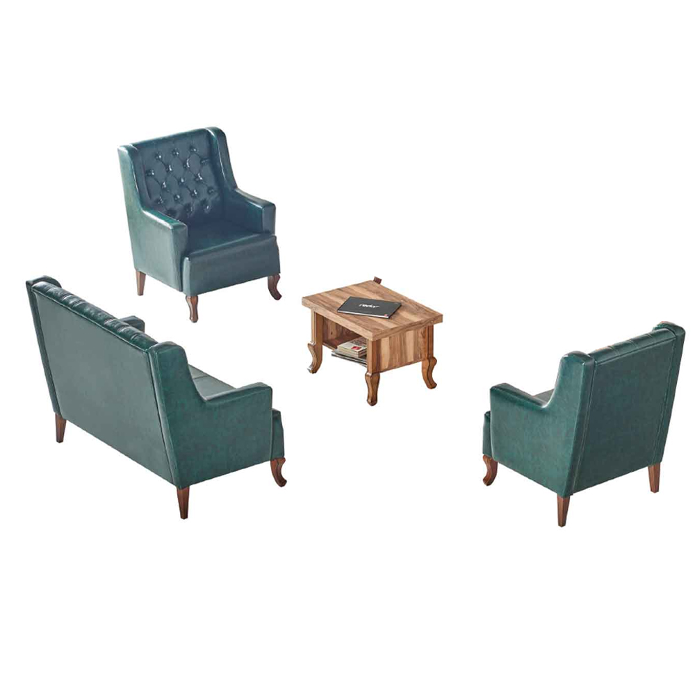 SitzmÃ¶bel Klassisch Chesterfield GrÃ¼n Set 3-Sitzer Sessel Couchtisch Braun