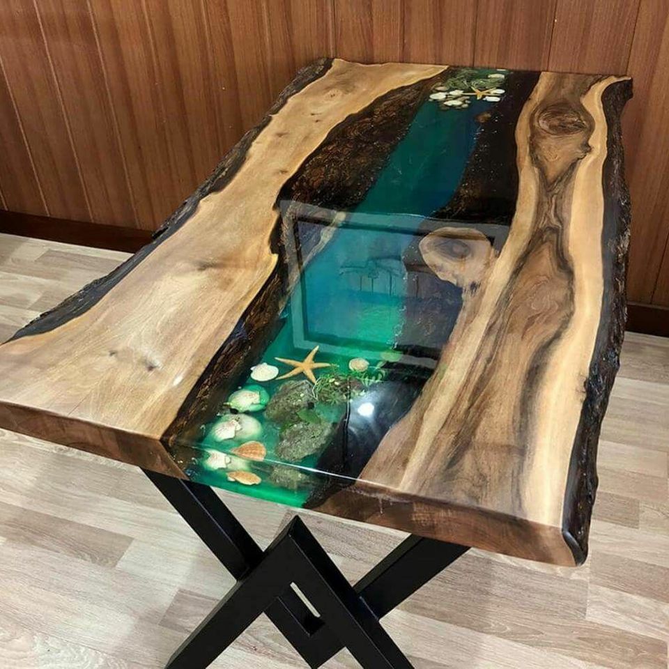 Tisch esstisch tische harz epoxy massive design mÃ¶bel 200x100 echtes holz epoxid Sofort
