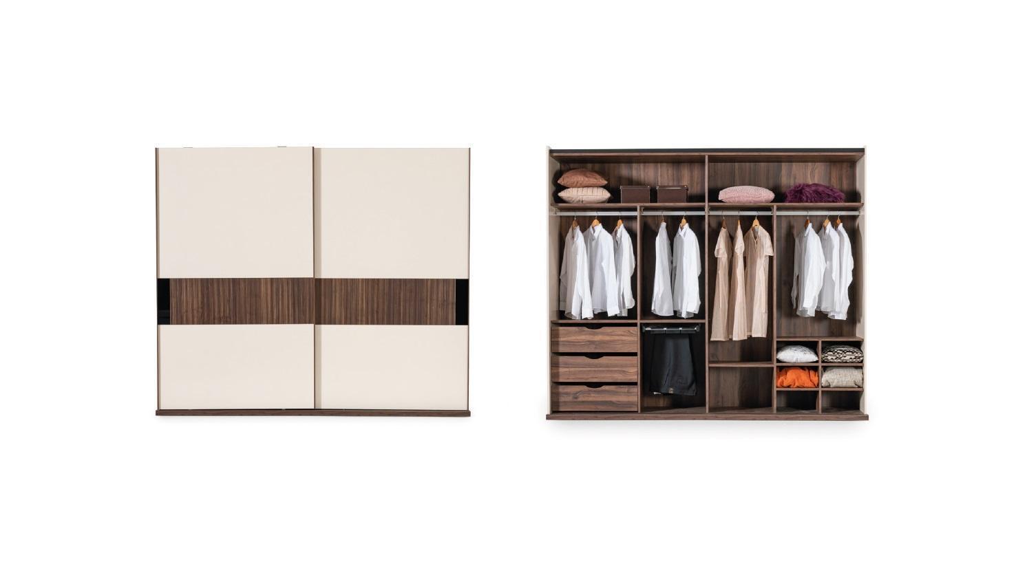 Modern Luxus Kleiderschrank mit SchwebetÃ¼ren Holz Beige Sofort