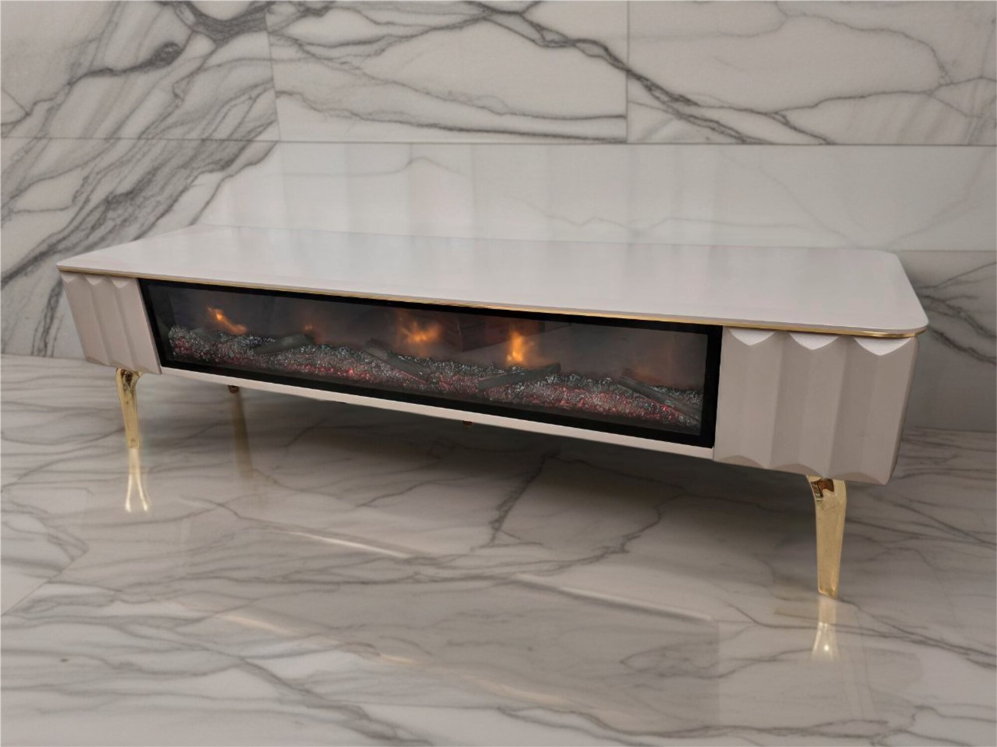 Elektro Dekokamin Wohnzimmer LuxusmÃ¶bel Kamin Taupe Holz Metall Lowboard Sofort