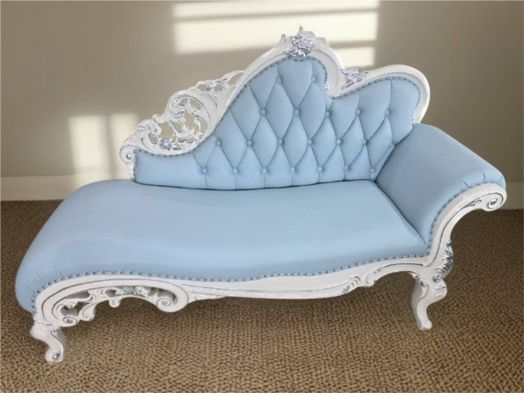 Designer-Sofa-Liege Ledersofa Lederfaser in blauer Farbe Sofort