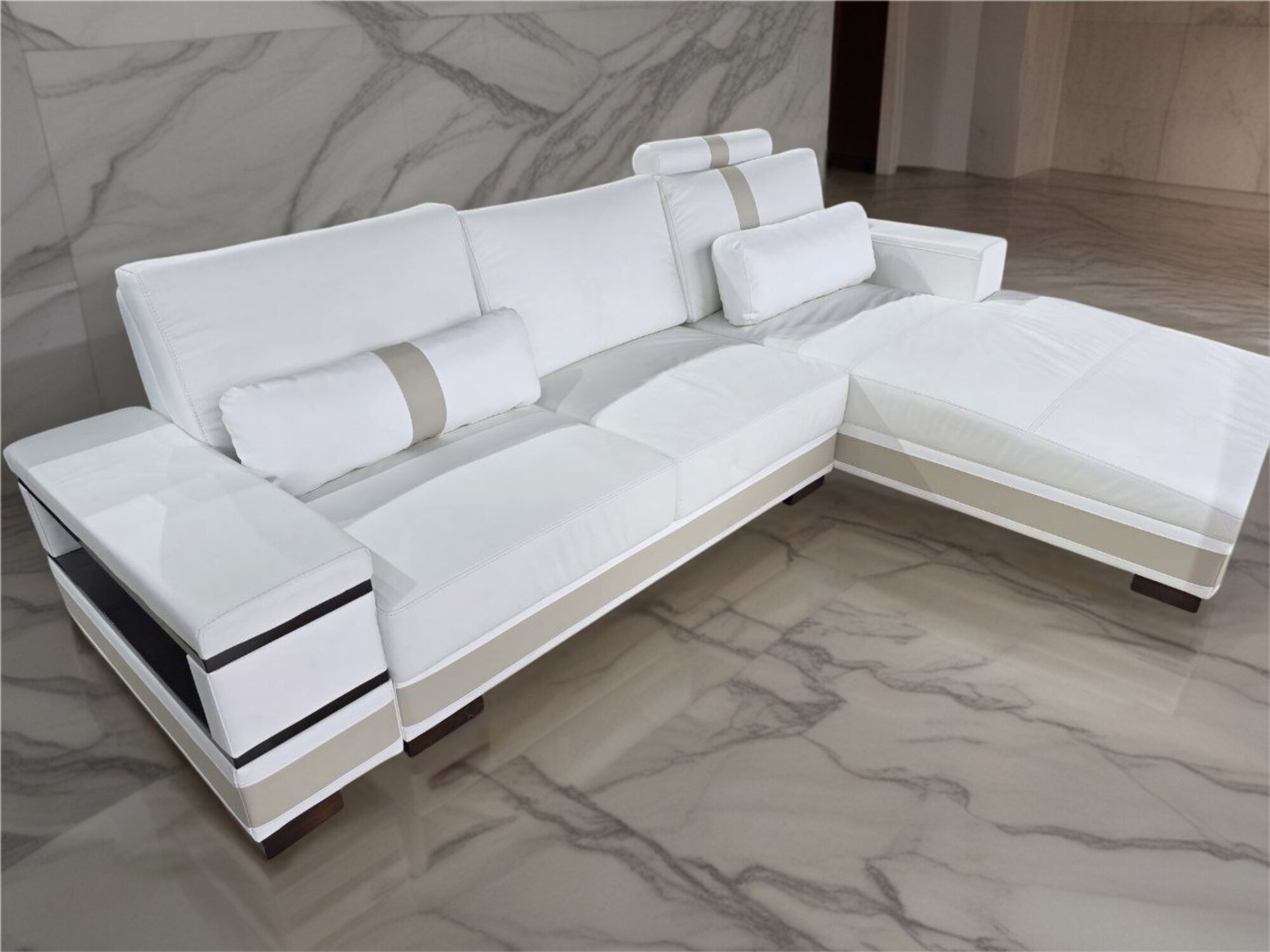 Sofa aus Kunstleder Schlafsofa Designersofas mit Schlaffunktion Ecksofa WeiÃ/Beige Sofort