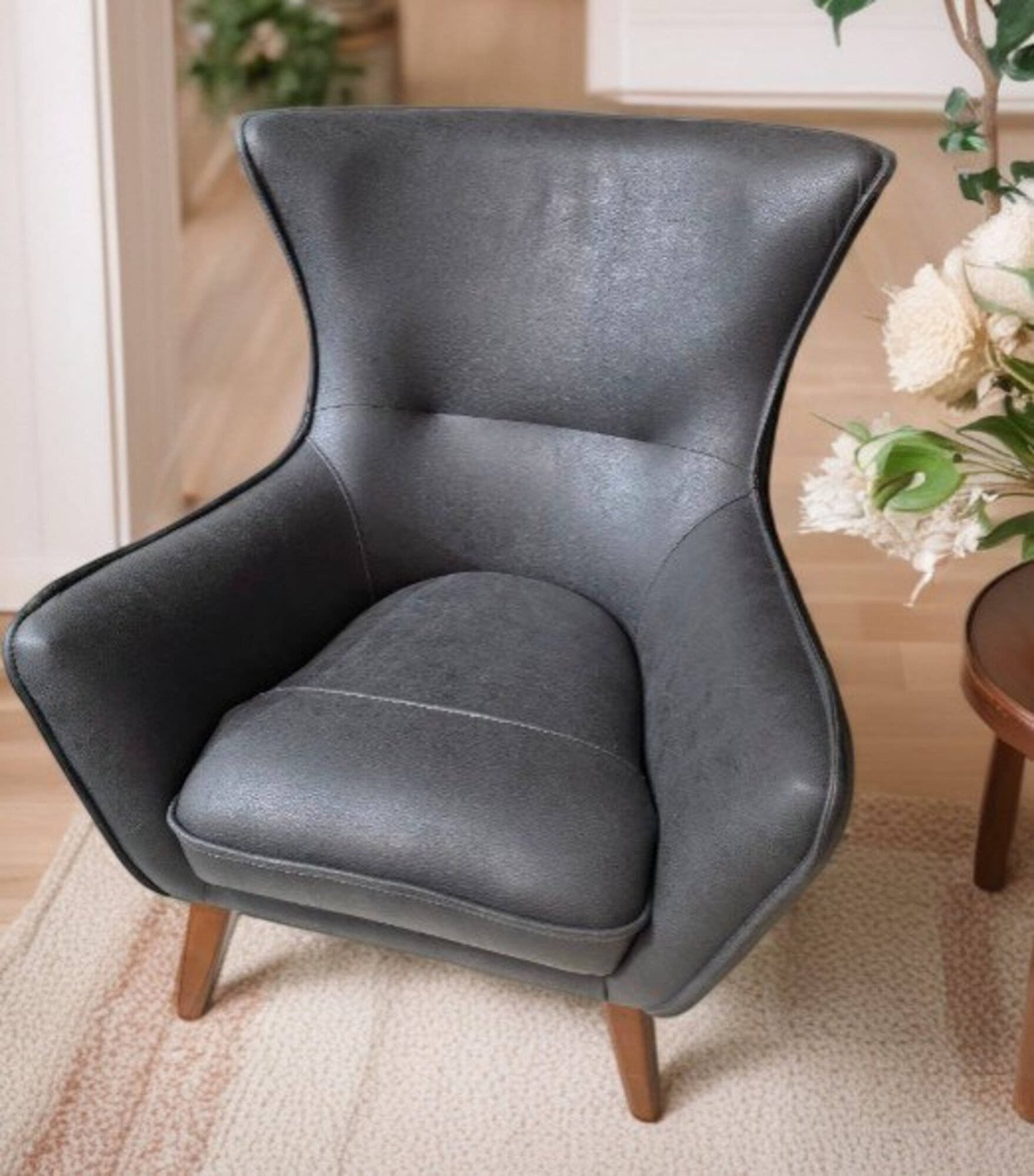 Sessel 1-Sitzer Sessel fÃ¼r das Wohnzimmer Einzelsessel aus grauem Kunstleder Sofort