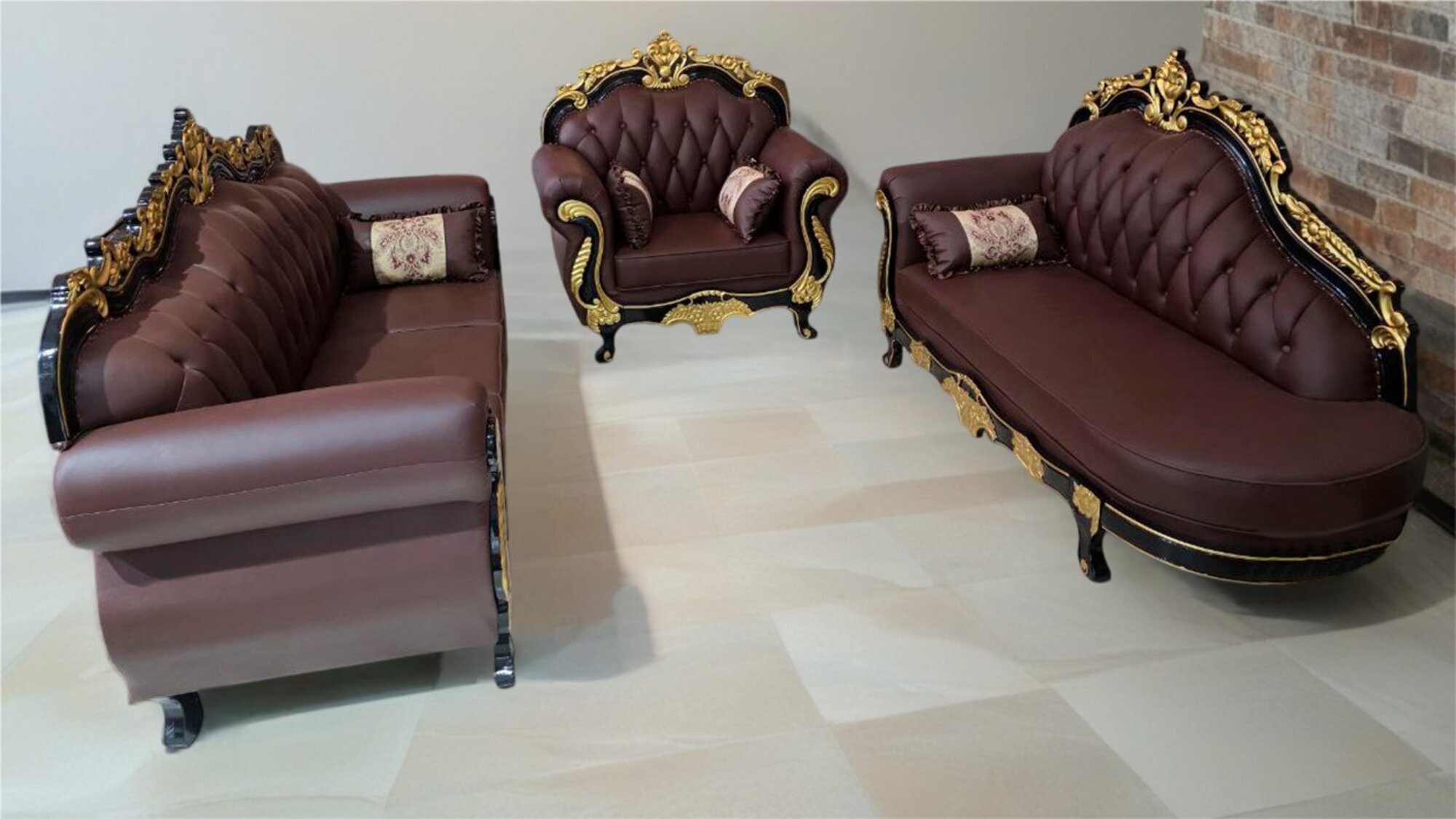 Designer-Luxus-PolstermÃ¶belset fÃ¼r das Wohnzimmer in Braun- und Goldfarben Sofort