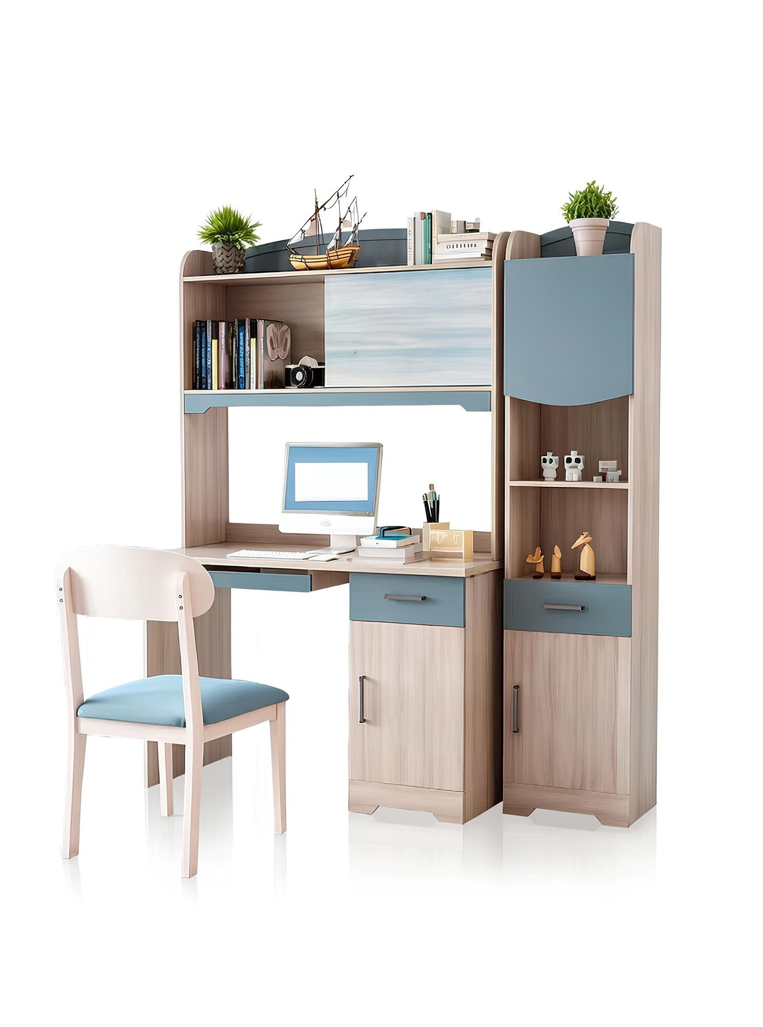 Exklusives schreibtisch Schlafzimmer MÃ¶bel Holz Beige/Blau Schreibtisch Sofort