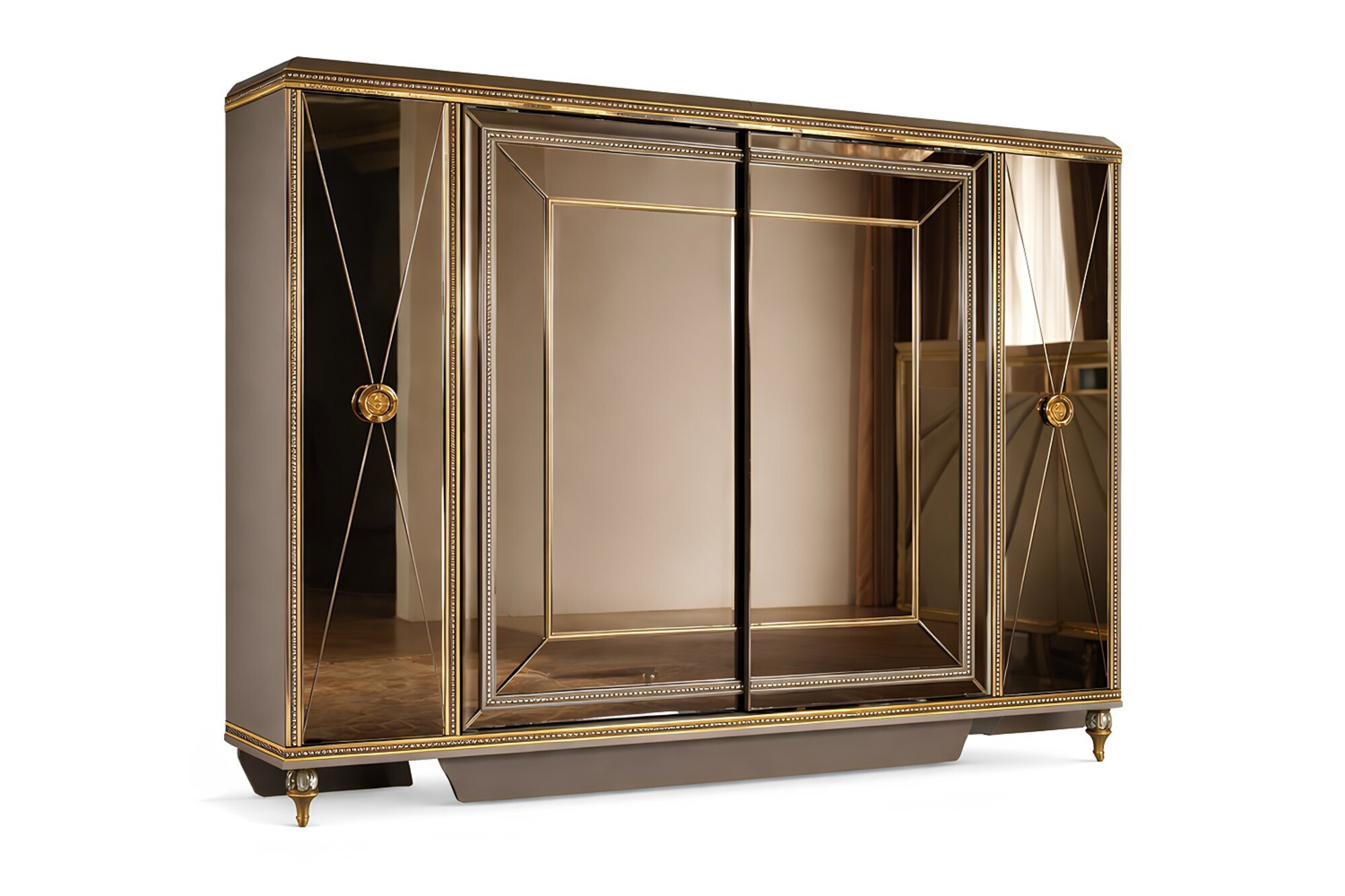 Kleiderschrank Schlafzimmer Schrank Luxus SchrÃ¤nke ViertÃ¼rig Gold Spiegel Sofort