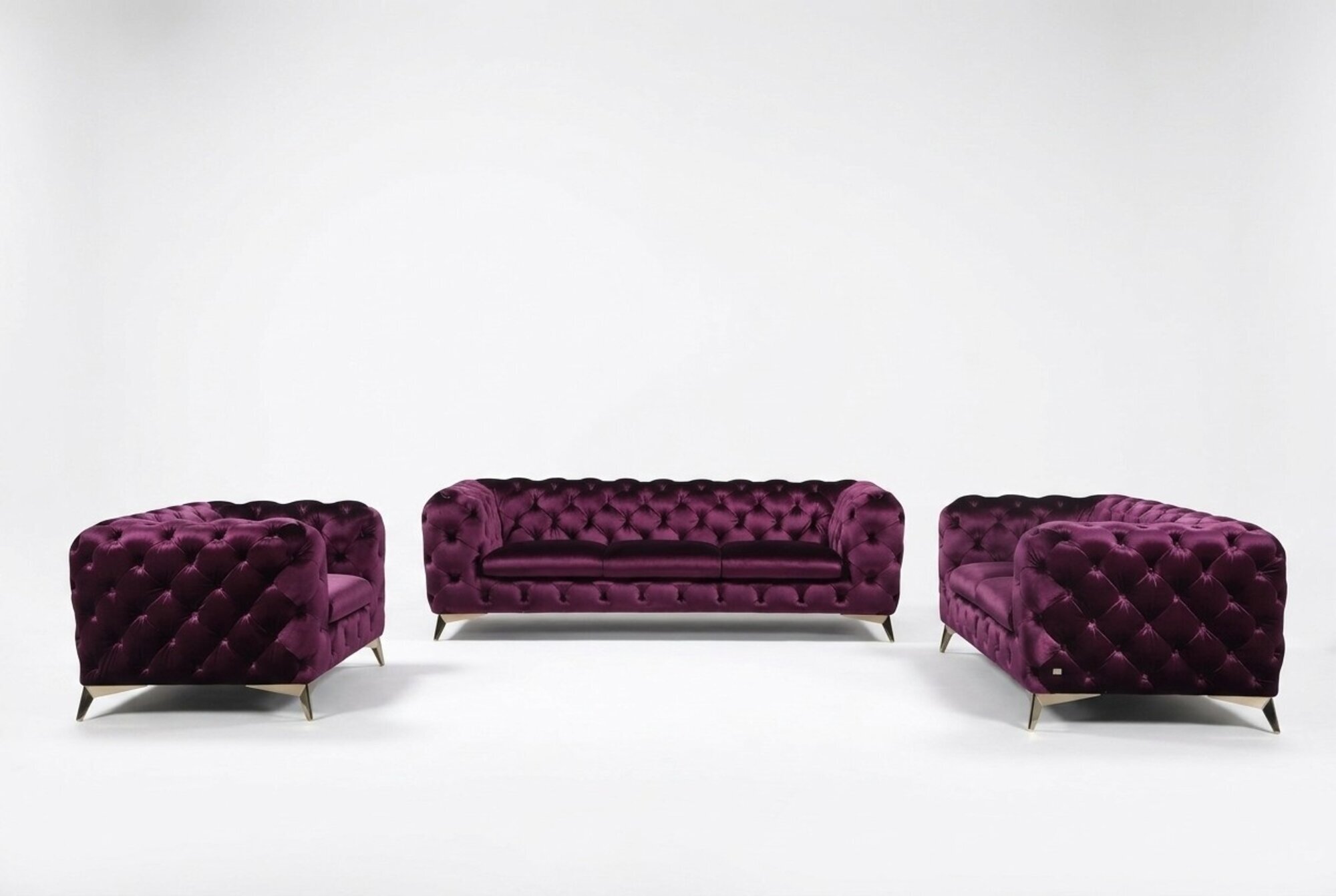 Luxus Hochwertige Sofa Couch Polster Sitz 3+2+1 Garnitur Chesterfield Lila Neu