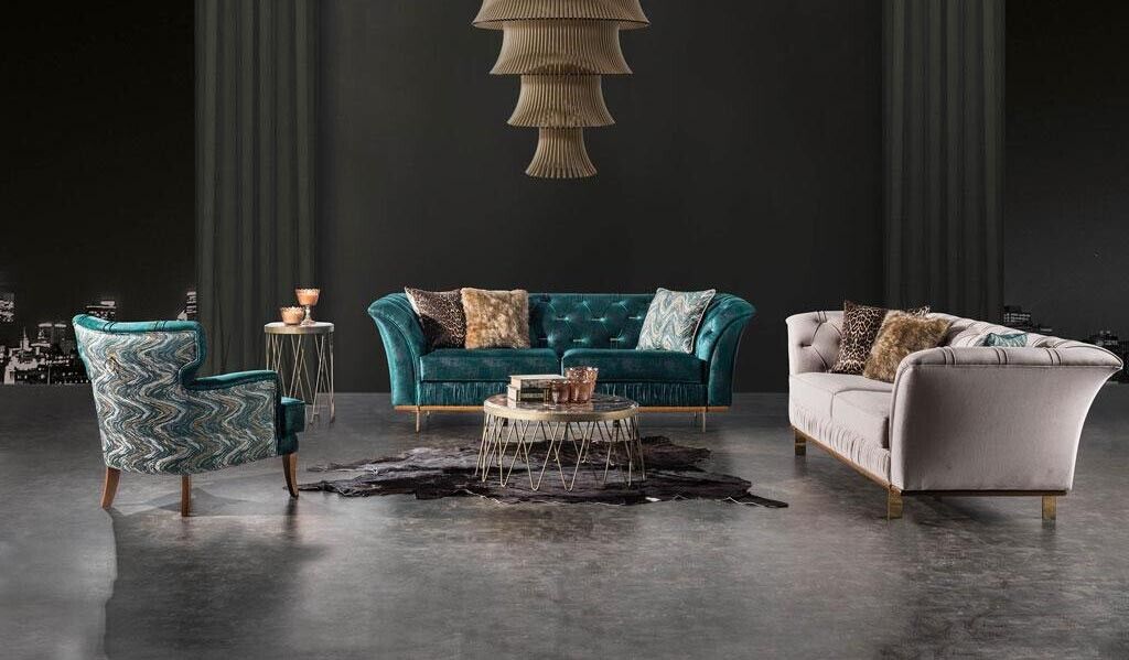 Luxus Wohnzimmer Sofas Set TextilmÃ¶bel Dreisitzer Sessel 3tlg Modern