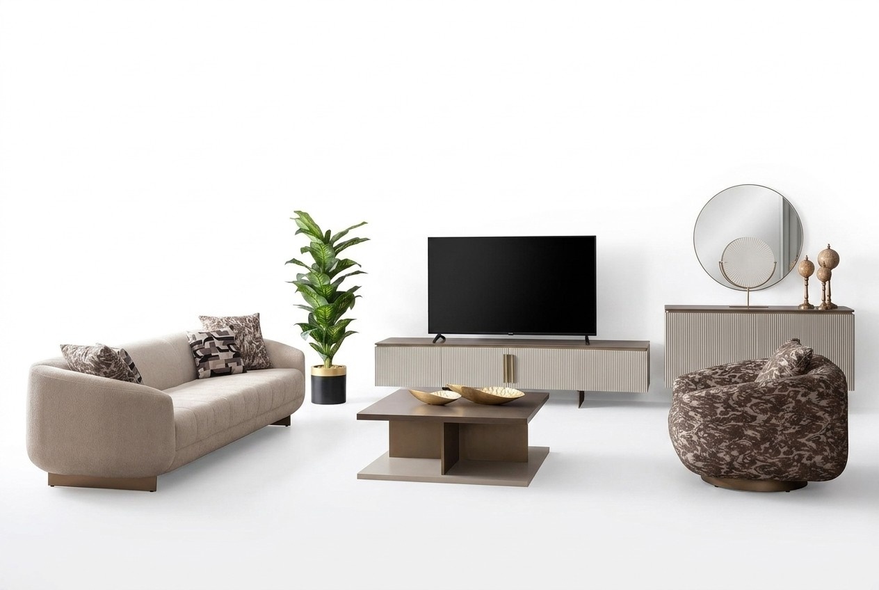 3+1-Sitzer, Couchtisch und TV-Lowboard â stilvolles Wohnzimmer-Set