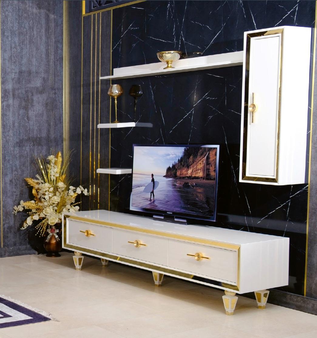 Edelstahl WeiÃes Lowboard Modernes Sideboard TV-StÃ¤nder Kommode Holz